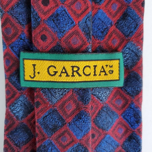 J Garcia Necktie 100% Silk Italy 1996 Blue Red Diamond Pattern 56" Unisex - Picture 2 of 6